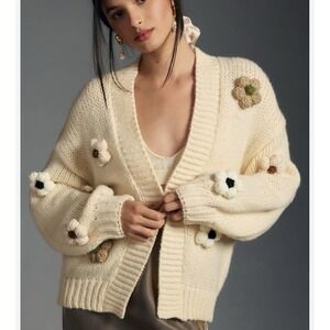 Maeve for Anthropologie Cream Floral Cardigan